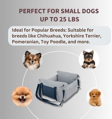 Автокрісло для собак - переноска для маленьких собак до 11,3 кг, водовідштовхувальне, з ременем безпеки, сірого кольору