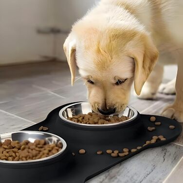 Набори мисок для собак CEASELESLY з нержавіючої сталі (2 x 400 мл) з підставкою з силікону, чорного кольору. Підходять для собак середніх та малих порід, кошенят та цуценят.