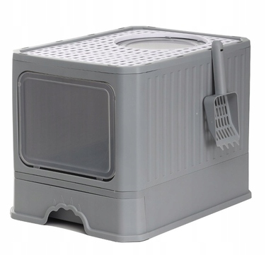 Закритий лоток-туалет для котів, сірий, з ручкою та висувною шухлядою, 50 x 40 x 38 см