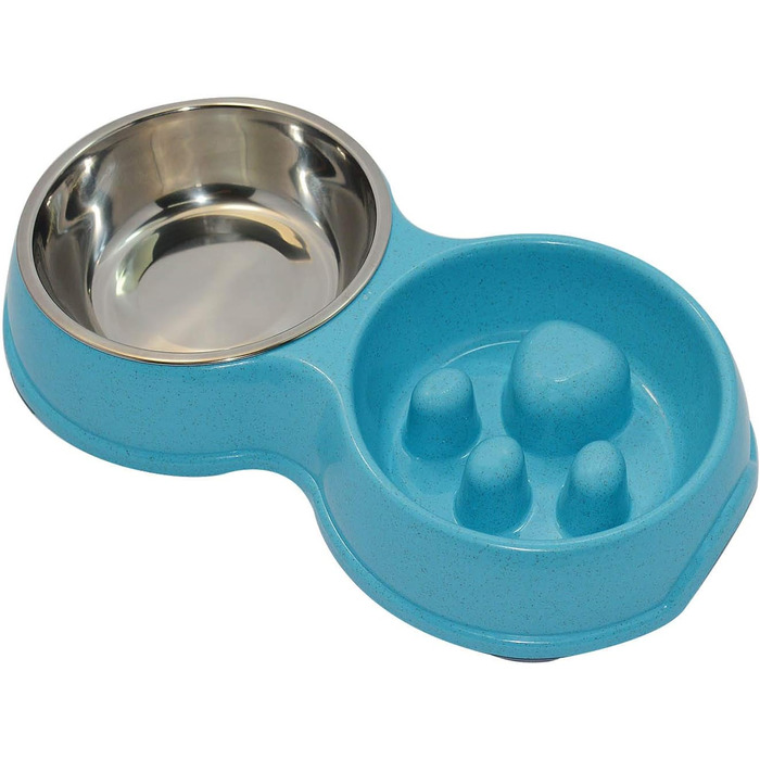 Миска для собак Frenchie Fress, нержавіюча сталь, інтерактивна, для повільного годування, екологічна, біла (блакитна)