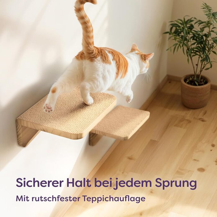 Комплект для котячого комплексу Knupis: Кліматична стіна з ліжком та 2 сходинками – Масивна деревина FSC® з сосни, стійка платформа до 30 кг – Для ігор та відпочинку - Бежевий