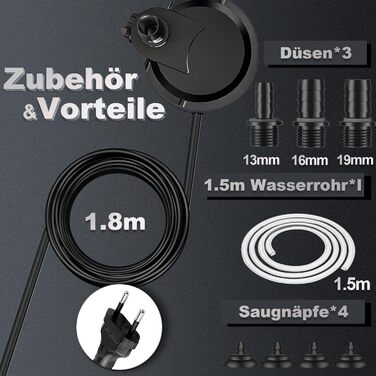 Помпа для акваріума та ставка 15W, занурювальна, надтиха, з регулятором, 2 насадки (2500 л/год)