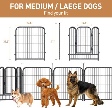 Металевий вольєр для собак Petorldog з 16 панелей, 101,6 см, для великих, середніх та маленьких собак, для дому та вулиці, ідеально для кемпінгу, двору та автодому