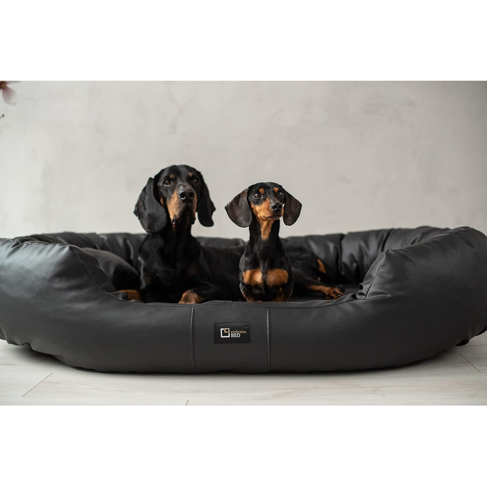 Ортопедичне ліжко для собак Nancy Premium, великий розмір, чорний колір. Зручне, з еко-шкіри, антиковзаюче, зносостійке, для собак середніх та великих порід.