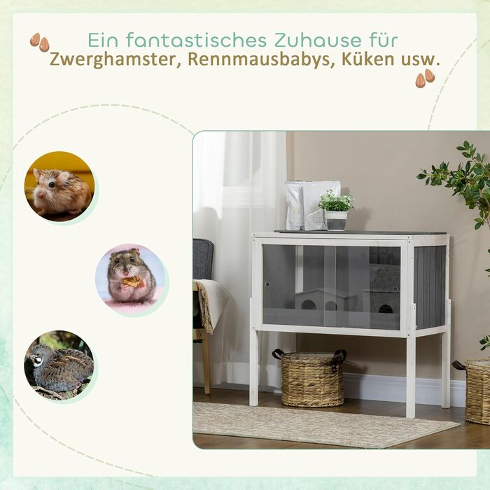 Клітка для гризунів PawHut з дерева, для хом'яків та мишей, з аксесуарами, 82 x 45 x 81 см, сіра