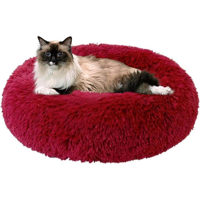 Килимок для кота та собаки 50x50 см, круглий, плюшевий, зручний, червоний. Підходить для маленьких собак та котів. Легко миється.