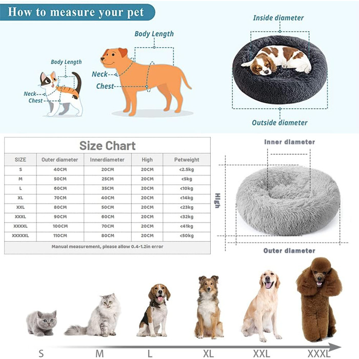 М'яке кругле ліжко для собак і котів Lukery з плюшу, зручне доунат-ліжко, м'яке плюшеве ліжко для маленьких, середніх та великих тварин (60 см, світло-морська зелень) 60 см, світло-морська зелень