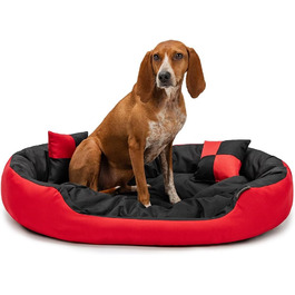 Килимок для собак Lionto 4-в-1 з двостороннім подушкою, 85x70 см, міцний оксфорд, водонепроникний, для собак та котів, з декоративною подушкою, червоно-чорний