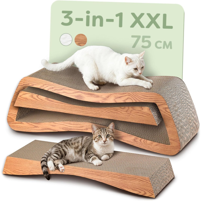 Кігтеточка для котів 3 в 1 XXL, 75 см – Міцна картонна поверхня для догляду за кігтями – До 2 років використання – Економія місця – Захист диванів та меблів (Mountain) (Коричнева)