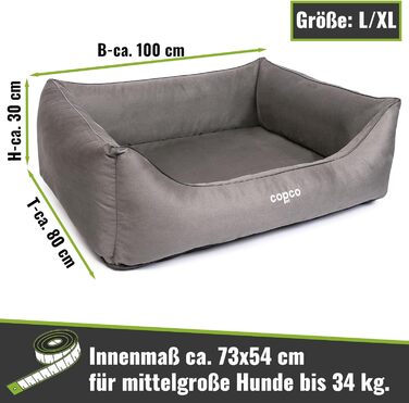 Ортопедичне собаче ліжко CopcoPet для великих собак, 100 x 80 см, антик-сірий колір, знімний чохол, неслизьке дно