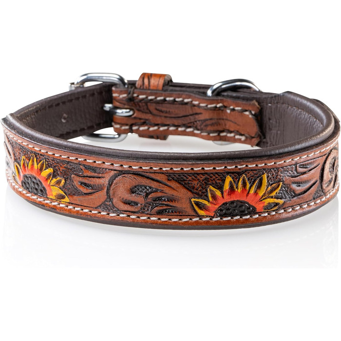 Стильне шкіряне нашийник для собак Джек Рассел від Unikat: ручна робота, з м'якою підкладкою. Нашийник з натуральної шкіри буйвола, для собак середніх порід. Розмір L (40-49,5 см)