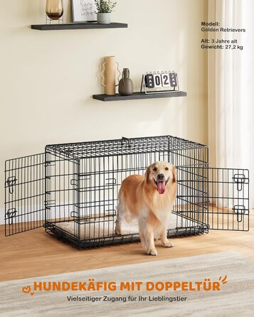Yaheetech клітка для собак XL 107×60×66 см, складана, з перегородкою і 2 дверима, для дому і авто, з висувним піддоном, чорна