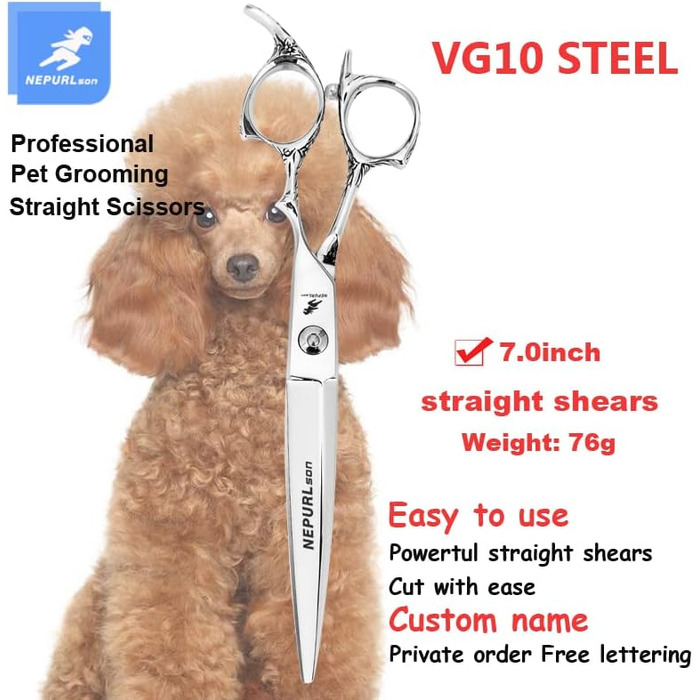 Професійна шерсть для тварин: прямі ножиці з Vg10 сталі, 17.8 см