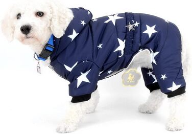 Зуена зимовий теплий костюм для собак з капюшоном, флісовою підкладкою та зірковим поясом. Водонепроникний костюм для собак, теплий одяг для собак, капюшони, комбінезони для котів, цуценят, чихуахуа. Колір: синій, розмір L (спина: 30см; груди: 42см)