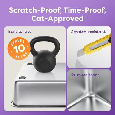 OHM Pets XL Лоток для котів з нержавіючої сталі 20 л – антипригарний, велика котяча туалетна коробка, металевий лоток із високими бортами, лопатка та піддон у комплекті, не іржавіє, не протікає