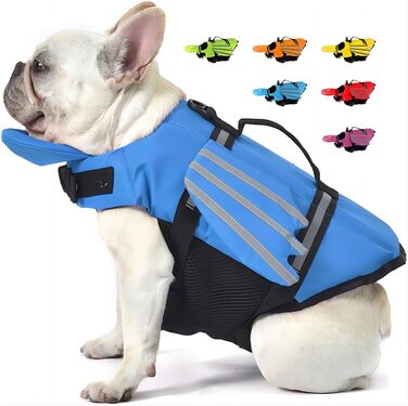 Жилет рятувальний для собак з плавками, жилет для плавання для собак з підборіддям, легкий та безпечний для водних видів спорту, жилет для собак з ручкою та світловідбиваючими елементами, для маленьких, середніх та великих собак, блакитний, розмір M