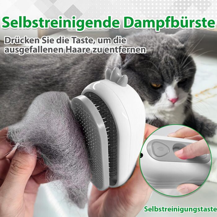 Дampова щітка для котів 4-в-1 з розпилювачем та функцією самоочищення, IPX7, білий колір