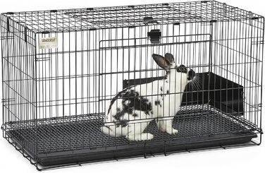 Клітка для кроликів MidWest Wabbitat, металева, 94×48×53 см, з пластиковим піддоном і сітчастою підлогою 1,3 см, чорна, складна