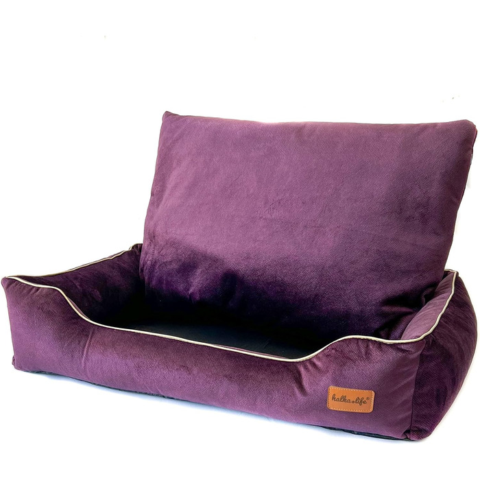 Собаче ліжко з велюру, миється, з високими бортиками – для маленьких та великих собак (M (80x50x18 см), слива)