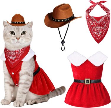 Костюм ковбоя для домашніх тварин: одяг для собак та котів, набір з костюмом, банданою та міні-ковбойським капелюхом, червоний, розмір M