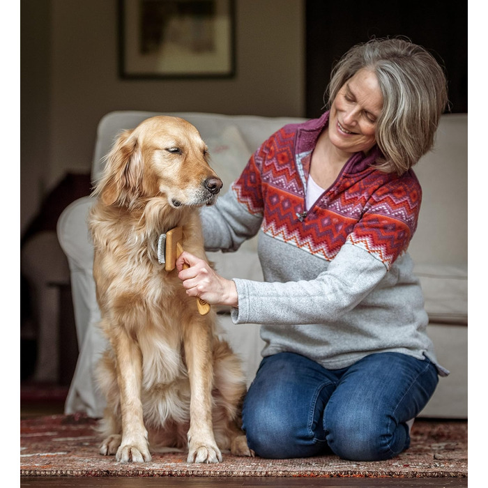 Щітка для грумінгу Mikki 6280033 з бамбука з кулькоподібними кінчиками для середньої/довгої/кучерявої шерсті собак та котів, велика, L, 99 г, коричнева