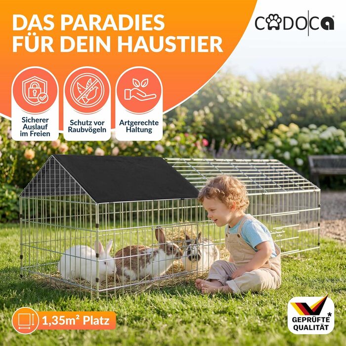 Вольєр для кроликів CADOCA® 180x75x75 см з дахом та захистом від сонця для саду