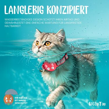 Нашийник для кота KittyTag з аксесуарами, сумісний з Apple Airtag, світловідбиваючий та світловий, GPS, з захистом від задушення, регульований (червоний)