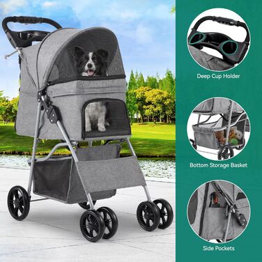 Візок для собак YITAHOME - переноска для тварин до 15 кг, сірий