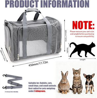 Транспортна сумка для кота/собаки: переноска для тварин, складана, сіра, 45x30x30 см