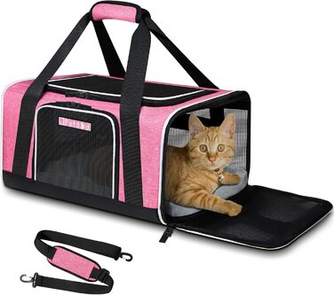 Переноска для тварин Petskd 43x33x24,9 см, авіаперевезення Southwest Airline, сумка для котів і собак, з безпечним замком та блискавкою, рожева
