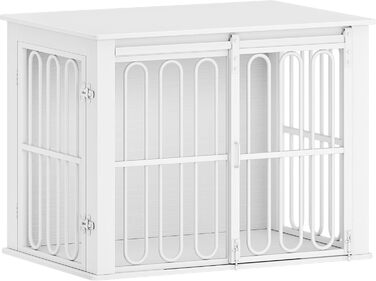 Дерев'яний вольєр для собак, 81 см, вольєр-стілець для дому, 2 двері, розсувні, для маленьких та середніх собак, міцний, 81 × 55 × 62,4 см, білий