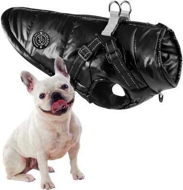 Тепла та водонепроникна куртка для собак 2-в-1 з інтегрованим повідком – відображаюча зимова куртка для маленьких, середніх та великих собак – вітронепроникна, зручна та легка у догляді (5XL, Чорний)