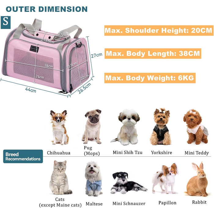Транспортна переноска для котів та маленьких собак Petsfit, рожева, S