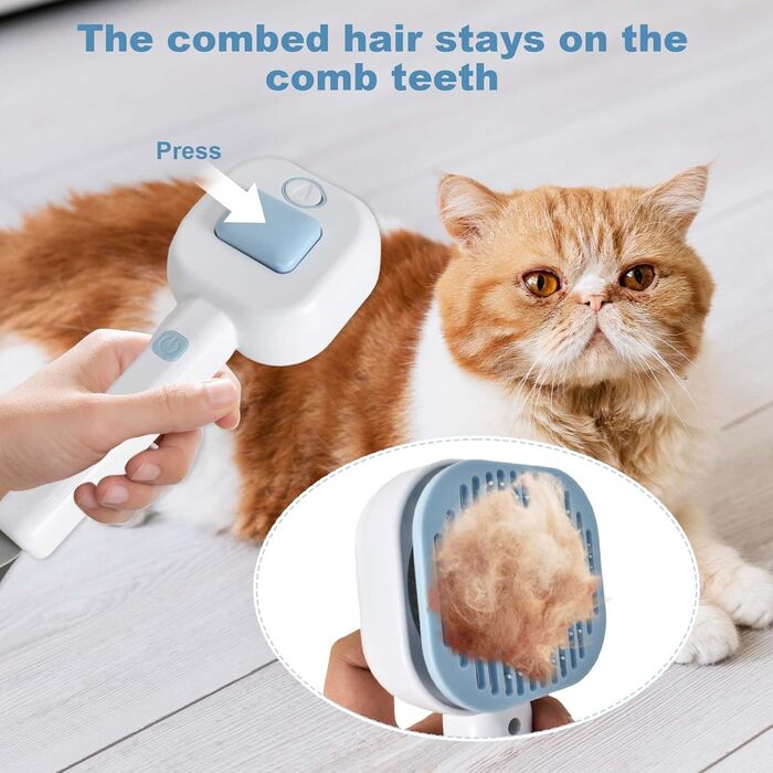 Бурштук для котів з парою, парова щітка для котів та собак, акумуляторна щітка для собак та котів з 2 рівнями розпилення, багатофункціональна щітка для догляду за шерстю, видалення шерсті та масаж