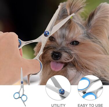 Набір з 2 ножиць для грумінгу тварин з округлою голівкою, нержавіюча сталь, професійний грумінг та домашнє використання, прецизійна заточка, ергономічні ручки