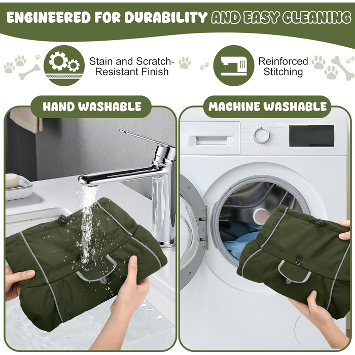 Водонепроникна куртка для собак HezzLuv, світловідбиваюча, вітрозахисна, тепла зимова куртка з м'яким флісовим підкладкою для собак маленьких та великих порід, для активного відпочинку на природі, кемпінгу та походів у холодну погоду (M(спина: 50см), армі