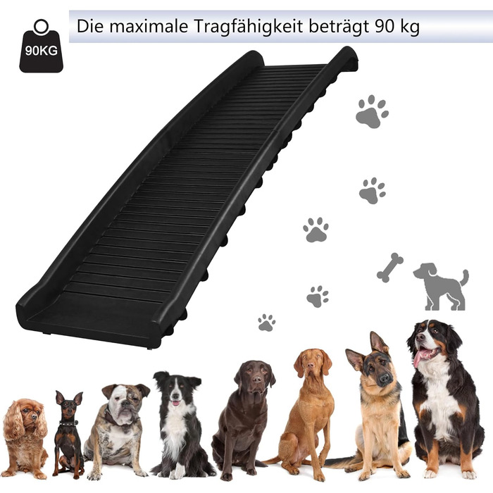 Східці для собак HENGMEI - рампа в багажник авто, 156x40 см, чорний колір