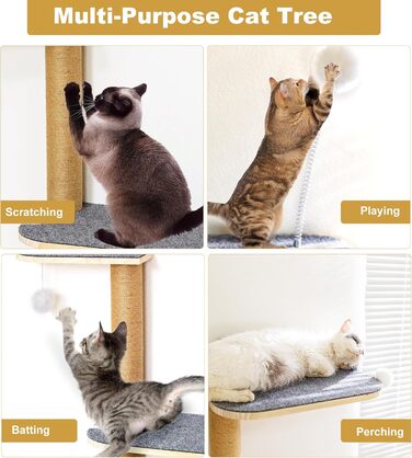 Кліматична стіна для котів Kratzbaum 125 см: 4 яруси, натуральне дерево, міцний фетр, для лазіння, дряпання та ігор