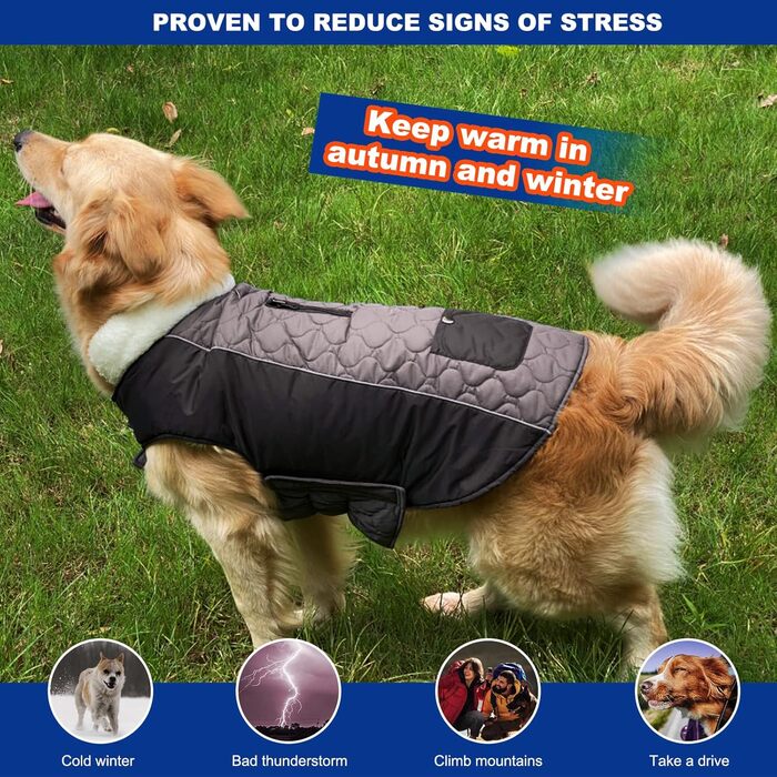 PETCUTE Зимовий теплий куртка для собак, відбиваючий, з отвором для страхувального ременя, для малих, середніх та великих собак (3XL, Сірий)