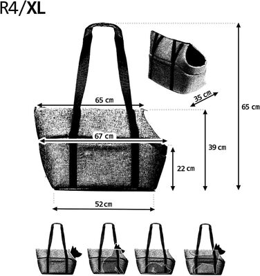 Сумка-переноска для собак BOUTIQUE ZOO XL до 15 кг – велика переноска для середніх собак та котів – м'яка, складна та пральна – 52×35×39 см – сіра