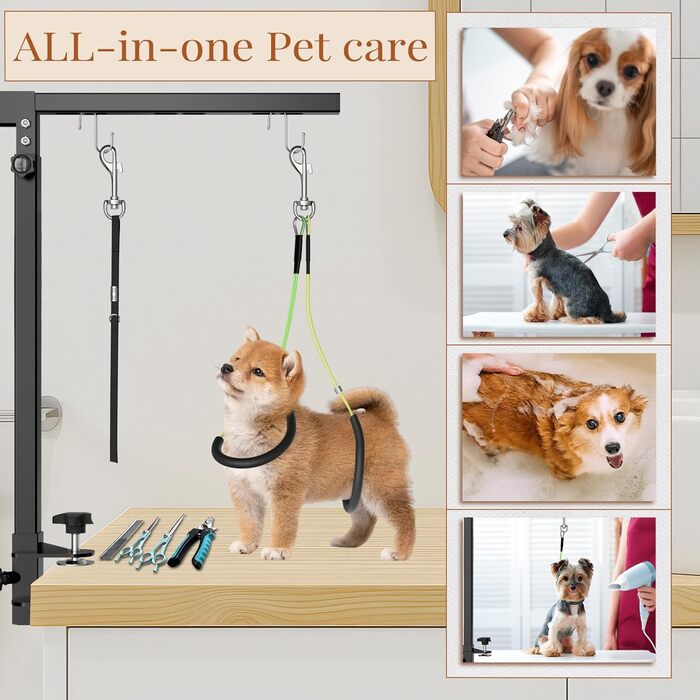 Набір для грумінгу собак з регульованою гамаком та повідком без сидіння, універсальне рішення для малих/середніх тварин (сірий)