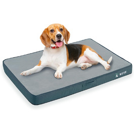 Ортопедичне ліжко для собак великих порід, 8,9 см гелевий пінополіуретан, міцний фланелевий матеріал, знімний чохол, водонепроникний наповнювач, антиковзаюча поверхня, розмір 104 x 74 x 9 см, блакитний колір