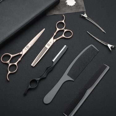 Набір професійних перукарських ножиць PURPLEBIRD (10 шт.) з нержавіючої сталі: перукарські та філірувальні ножиці для перукарів, барберів та початківців (рожеве золото)