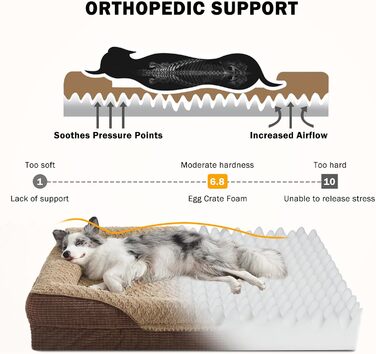 Ортопедичне ліжко для собак великих порід від INVENHO, велике (35'x 25'x 7'), коричневе, з пам'яті ефекту, водонепроникне, знімний, миючий чохол