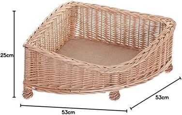 Лежанка для собак та котів з ротангу з м'яким матрацом, 53x53 см, H14/25