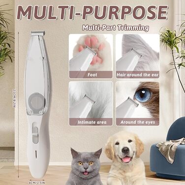 Професійний триммер для собак з пилососом та LED-підсвічуванням. Триммер для догляду за лапами, вухами, обличчям собак та котів (білий)