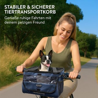 Корзина для собак Navaris на велосипед - перевезення собак до 10 кг, з додатковими кишенями, блакитна