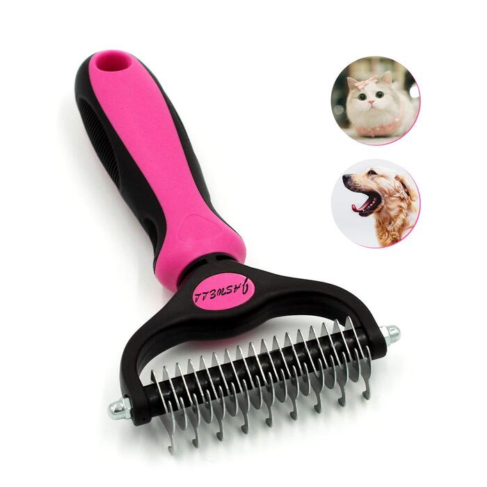 Буршлюк для собак та котів з середньою та довгою шерстю: вичісування підшерстка та розплутування - рожевий