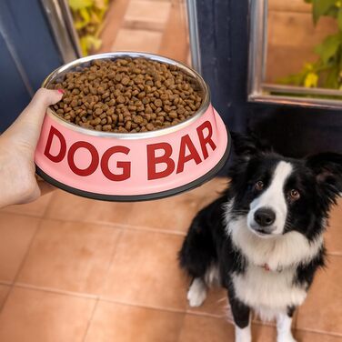 Подвійний набір мисок для собак Fisura Dog Bar з нержавіючої сталі, 500 мл + 1000 мл, рожевий та червоний, антиковзні