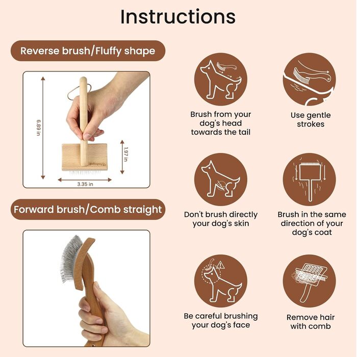 Щітка для собак з довгою шерстю, для розчісування та видалення ковтунів, дерев'яна (бук), ергономічна ручка, розмір M